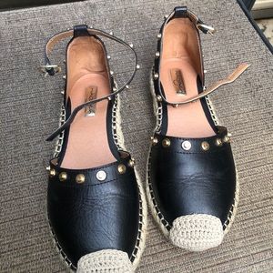 halogen black Espadrille sandals with gold studs